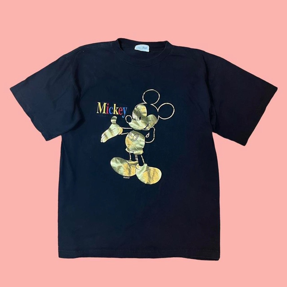 Vintage 80s Gold Mickey Mouse Walt Disney world black embroidered shirt